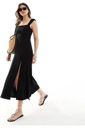 Stradivarius Rustic dress with slit and tie up detail in