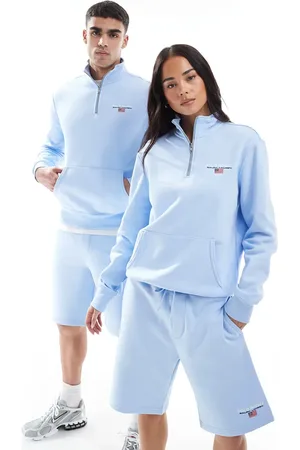 Ralph Lauren Sport capsule unisex small chest logo half zip sweatshirt in light CO-ORD