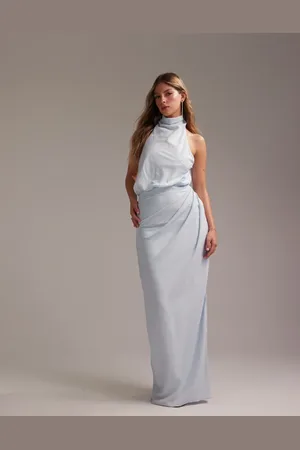 ASOS Draped halter column crepe maxi dress in light