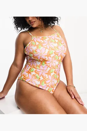 Brave Soul Plus square neck swimsuit in floral print