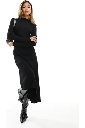 River Island Asymmetric hem ribbed midi dress in