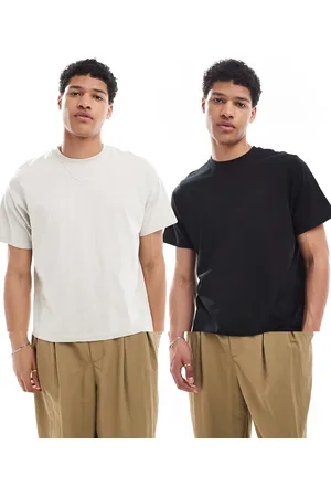 Pull&Bear 2 pack t-shirt in black and beige