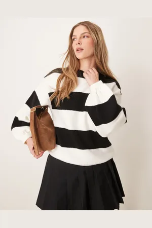 ASOS Slouchy balloon sleeve jumper in black and white stripe