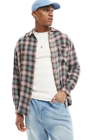 ASOS Boxy oversized shirt in purple and check with patch pockets