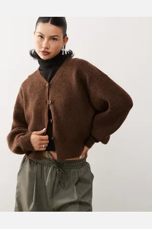 COLLUSION Knitted balloon sleeve cardigan in mocha
