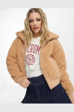 Abercrombie & Fitch Sherpa mock neck jacket in beige