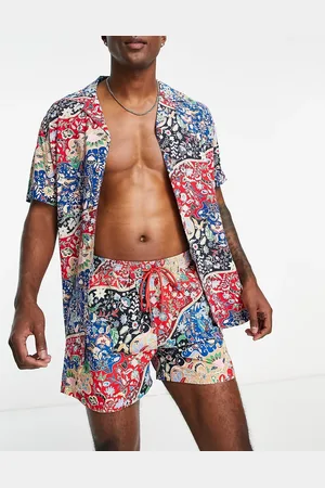 Hunky Trunks Beach shirt in and navy paisley print