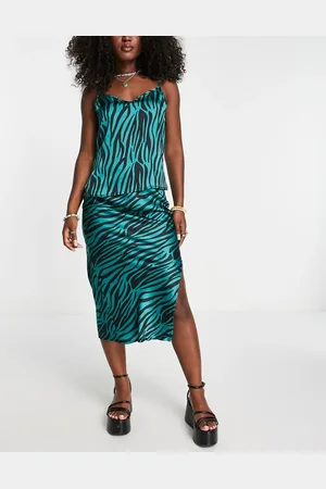 Heartbreak Satin midi skirt with side split in zebra print