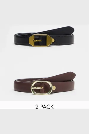 ASOS 2 pack skinny waist and hip jeans belts in black and