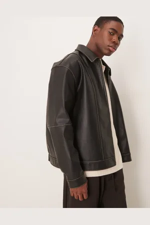 ASOS Premium faux leather oversized harrington jacket in