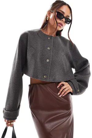 ASOS Cropped collarless jacket in charcoal - CHARCOAL