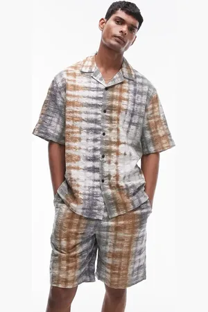 Topman Co-ord short sleeve tie dye seersucker shirt in