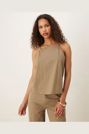 MANGO Linen mix cami top co-ord in beige