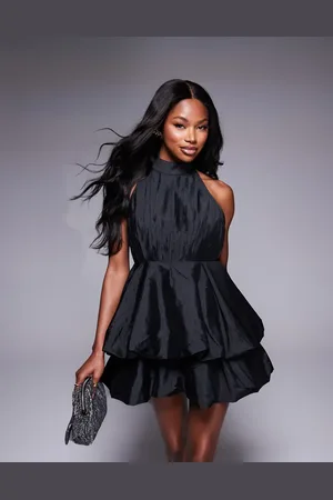 Lace & Beads Double bubble hem taffeta mini dress in