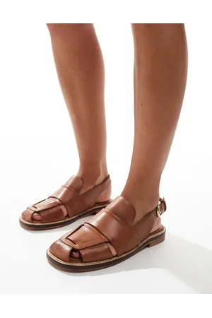 Free People Woven leather slingback flat sandals in tan