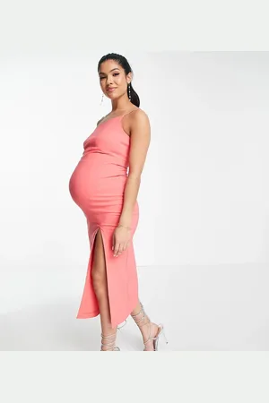 Vesper Vesper bengaline Maternity strappy front spilt midi bodycon dress in