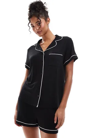 ASOS Super soft short sleeve shirt & shorts pyjama set with contrast piping in