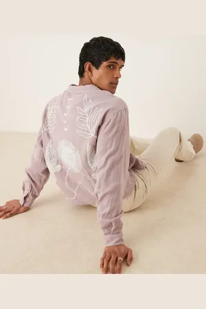 ASOS Boxy oversized textured shirt with print detail in lilac