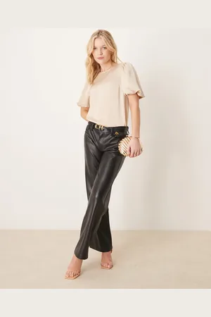 VILA Satin short sleeve top in beige