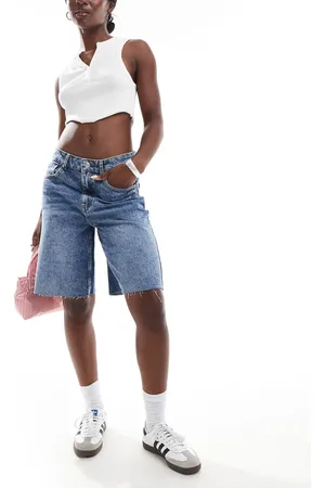 ASOS Denim bermuda short in dark mid blue