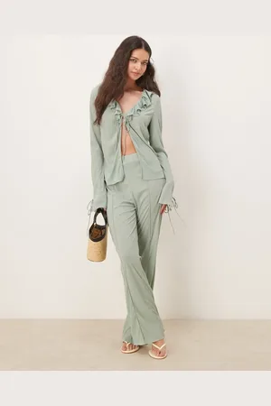 VILA Textured wide leg jersey trouser co-ord in milieu