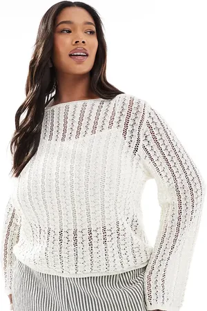 Pieces® Pieces Curve self stripe crochet knit cropped top in cloud
