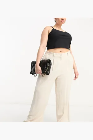 ASOS ASOS DESIGN Curve wide leg dad trousers with linen in stone