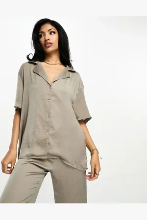 SNDYS Satin shirt co-ord in olive