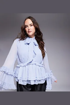 ASOS Curve pearl embellished chiffon exaggerated blouse in