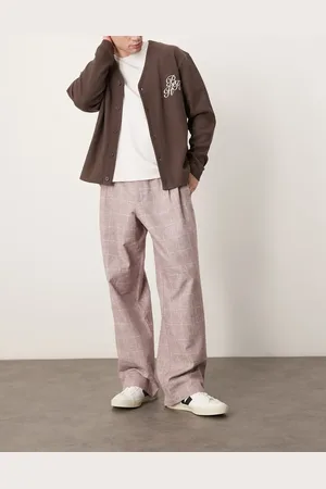 ASOS Wide leg smart trousers with textured check in faded burgundy