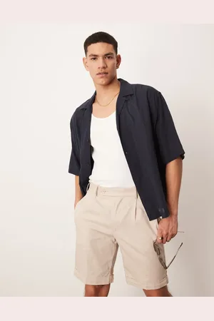 ASOS Smart straight linen blend chino shorts with front pleat in stone