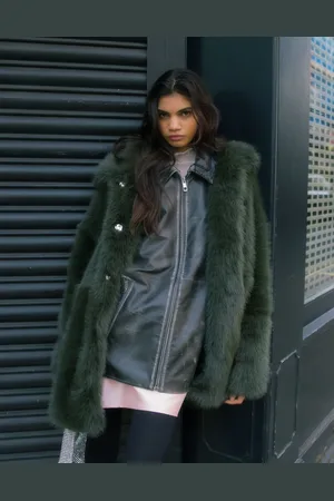 Topshop Faux fur funnel midi coat in