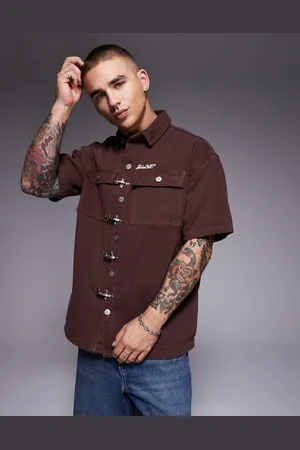 Liquor N Poker Heavy twill denim shirt in