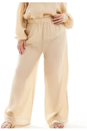 In The Style Crinkle wide leg trousers co-ord in camel