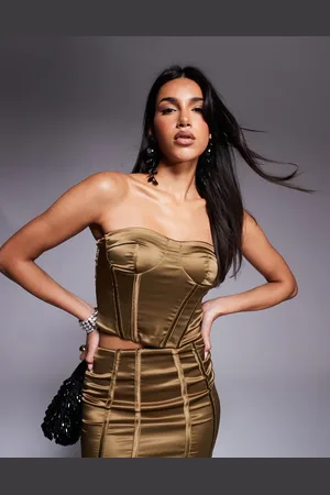 ASOS Co-ord stretch satin strapless corset top in bronze