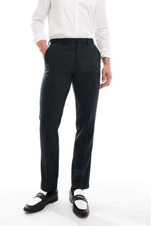 ASOS Slim fit wool mix suit trouser in herringbone in dark