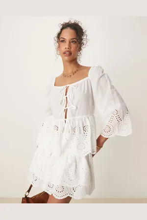 Glamorous Boho lightweight broderie cutwork tie front blouse in co-ord