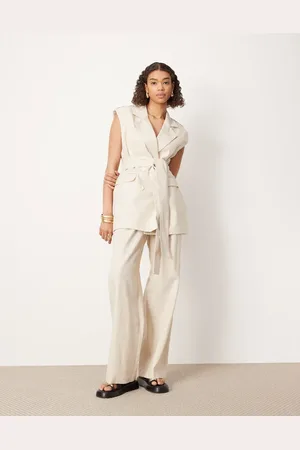 ASOS Pleat front wide leg trouser co-ord in stone