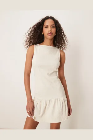 ASOS Crinkle texture sleeveless slash neck peplum skirt mini dress in stone