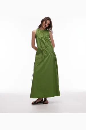 Topshop Poplin ruched channel midi dress in