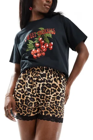 ASOS Leopard shorts with lace detail in black