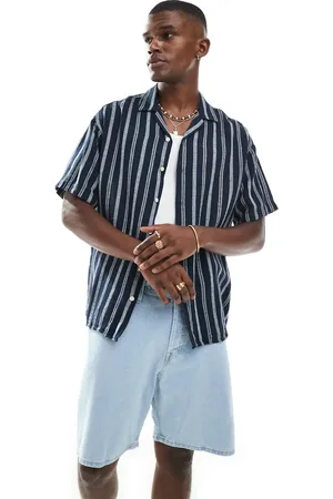 JACK & JONES Revere collar textured stripe short sleeve shirt in