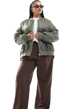 ASOS ASOS DESIGN Curve spliced bomber jacket in khaki and grey