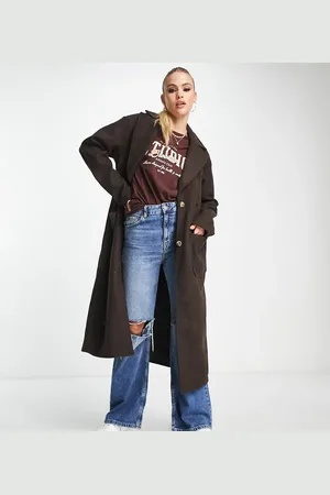 Pieces® Longline tailored coat in chocolate