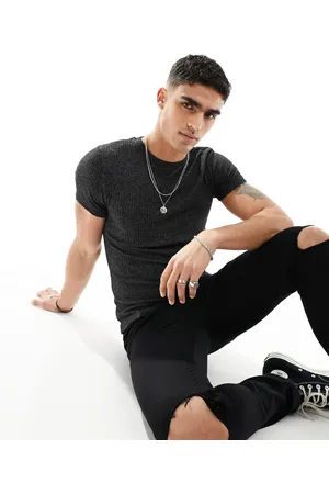 ASOS Muscle fit rib t-shirt in charcoal marl