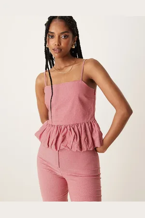 MANGO Gingham ruched hem cami co-ord in