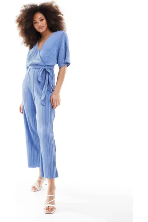 Y.A.S Bridesmaid plisse wrap front jumpsuit in - LBLUE