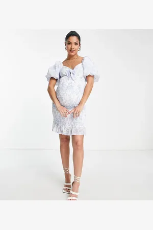 Missguided Puff sleeve shirred mini dress in light porcelain print
