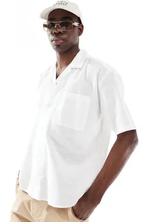 Only & Sons Linen mix relaxed resort shirt in white
