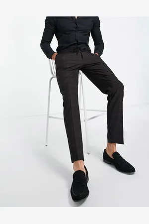 ASOS Slim suit trousers in cross hatch check in with drawcord waist